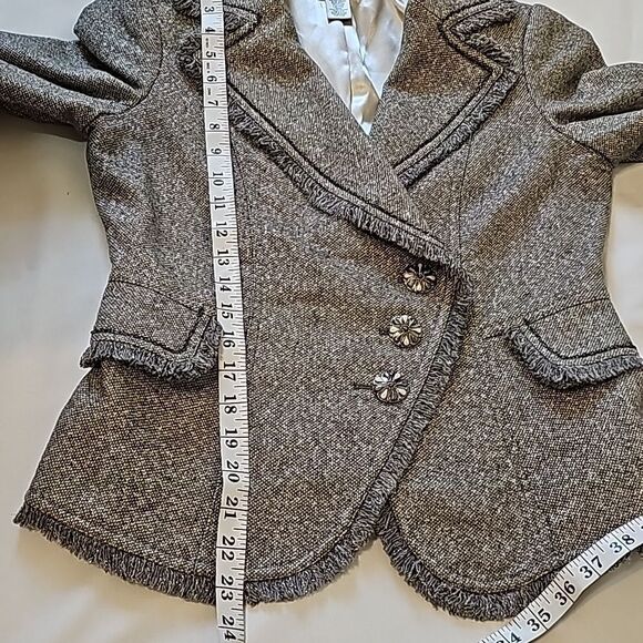 - Cache Metallic Tweed Fringe Blazer Jacket size small. - Picture 7 of 9
